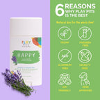 PLAY PITS - Natural Kids Whole Body Deodorant - Safe for Girls and Boys w/Sensitive Skin of All Ages - Clean, Non-Toxic, & Paraben Free - HAPPY Scent - Infused w/Lavender Essential Oils – 2.65Oz