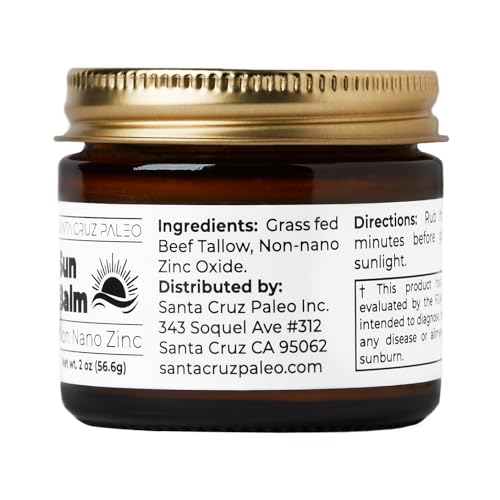 Santa Cruz Paleo Beef Tallow for Skin & Zinc Sunscreen, Grass Finished & Grass Fed Beef Tallow Face Moisturizer & Non Nano Zinc Oxide Mineral Based Sun Balm, Moisturizing Natural Formula, 2 oz