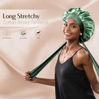 YANIBEST Large Jumbo Satin Hair Bonnets for Sleeping Double Layer Satin Lined Shower Cap for Women Men Cap for Curly Natural Hair,Green