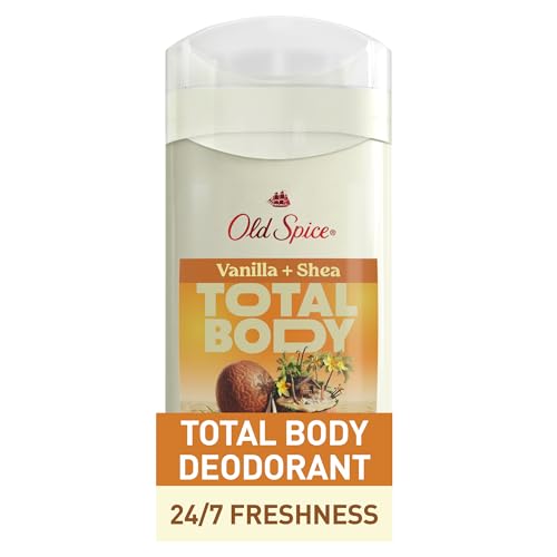 Old Spice Whole Body Deodorant for Men, Total Body Deodorant, Vanilla + Shea, Aluminum Free Deodorant Stick for 24/7 Freshness // Dermatologist Tested Whole Body Deodorant, 3.0 oz