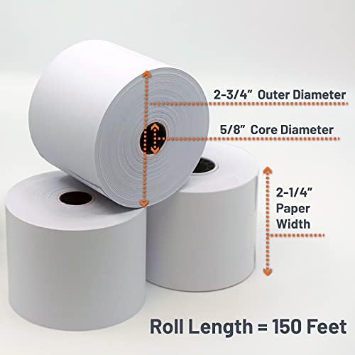 Victor 7050 Compact White Paper Rolls for Handheld and Portable Printing Calculators/Adding Machines/Ink Print Cash Registers 2.25” W x 150' FT (3-Pack)