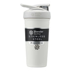 BlenderBottle Strada Shaker Cup Insulated Stainless Steel Water Bottle with Wire Whisk, 24-Ounce, White