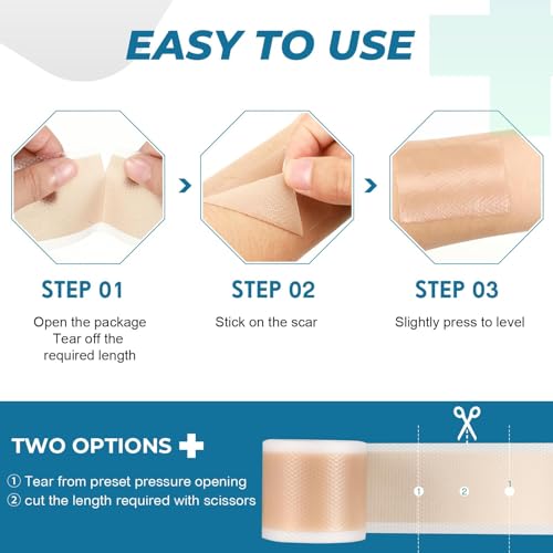 Silicone Scar Sheets, Silicone Scar Tape(1.8”x 157” Roll-4M), Silicone Scar Strips, Professional Scar Removal Sheets for Surgical Scars, Keloid, C-Section, Burn et