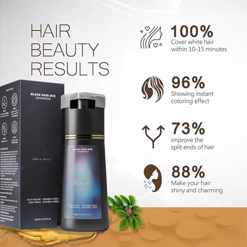 Polar Hair Dye Shampoo, Polar Hair Care Hair Dye Shampoo, Haircare Instant Dye Shampoo, Natural Hair Color Shampoo for Gray Hair Coverage, Suitable for Women & Men (Black)