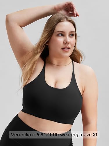 ODODOS Halter Sports Bra for Women Non Padded Strappy Cropped Tops Workout Yoga Crop