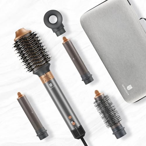 Hair Dryer Brush, webeauty 5 in 1 One Step Professional Hot Air Brush Set for Fast Drying, Curling Drying, Straightening Combing, Hair Styler [Ceramic Coating] [Negative Ion] 110000 RPM (Grey+Gold)