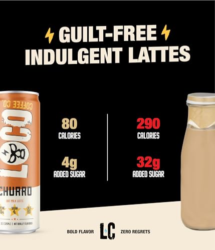 Loco Coffee Churro Oat Milk Latte Cold Brew Coffee [Churro] 11 Ounce Can, 12 Count | Medium Roast, 180mg Caffeine | Gluten Free and Dairy Free | Low Sugar, Low Calorie Iced Coffee