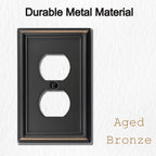 Single Duplex Outlet Light Switch Cover Luca Metal Wall Plate, 4-Pack Aged Bronze 1 Gang, Oil Rubbed Bronze for Receptacle Light Switch, Outlet Cover Decorative, Wallplate, Midsize, Durable