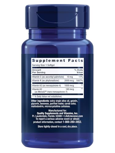 Life Extension Super K, Vitamin K1, Vitamin K2 mk-7, Vitamin K2 mk-4, Heart Health, arterial Health, Calcium Balance, 3-Month Supply, Gluten-Free, 1 Daily, Non-GMO, 90 softgels
