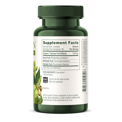 Banyan Botanicals Organic Triphala Tablets - Gentle Daily Digestion & Colon Cleanse Support - Amla, Haritaki, Bibhitaki - Healthy Elimination, Detox & Gut Microbiome - 90 Tablets - Non-GMO, Vegan*