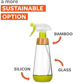 Full Circle Bottle Service - Refillable Glass Spray Bottle for Cleaning - Versatile Stream & Mist Options, Bamboo Details, Silicone Boot - Ideal for Non-Toxic Solutions & Plant Care, 16oz, Green