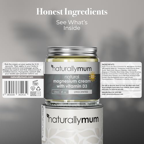 Magnesium Cream with Vitamin D3 [4 Fl Oz] - Magnesium Calm Cream and Vitamin D Lotion - Magnesium D3 Cream - Calming Cream Magnesium and Vitamin D - Turmeric & Arnica Cream - Unscented