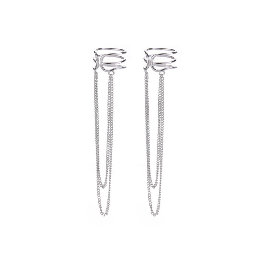 SLUYNZ 925 Sterling Silver No Piercing Cuff Earrings Chain for Women Wrap Earrings Tassel Clip On Ear (A-Silver)