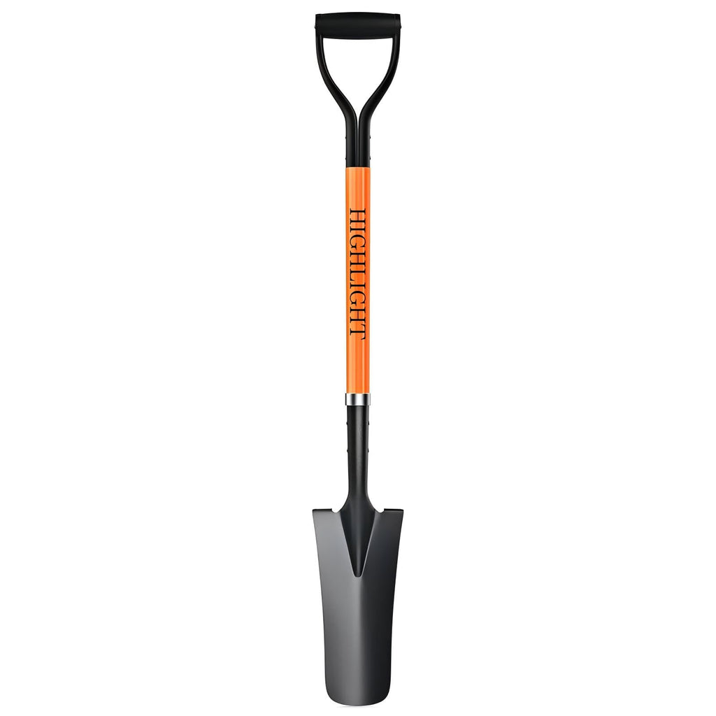 HIGHLIGHT Drain Spade Shovel 45Inch Orange Fiberglass D Grip Trench Digging
