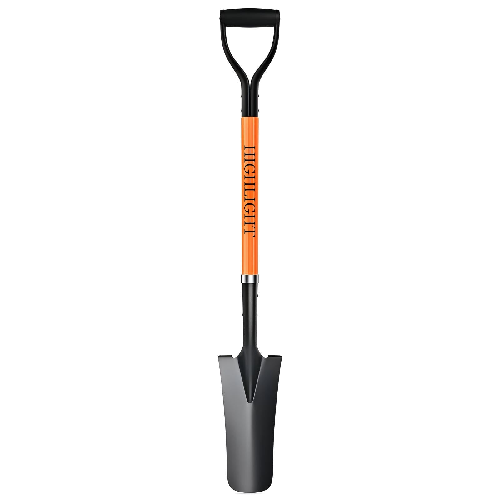 HIGHLIGHT Drain Spade Shovel 45Inch Orange Fiberglass D Grip Trench Digging