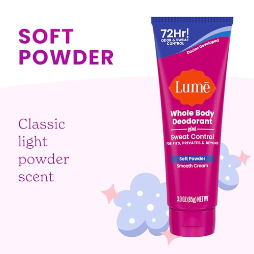 Lume Whole Body Deodorant Plus Sweat Control - Smooth Cream Tube - 72 Hour Odor And Sweat Control - Baking Soda Free, Skin Loving - 3.0 ounce, Pack of 2 (Soft Powder & Lavender Sage)