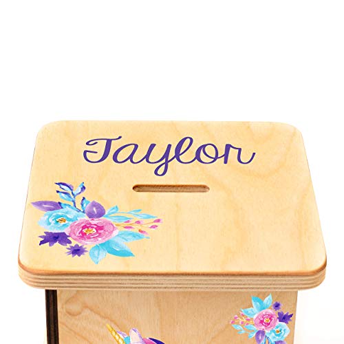 Wooden Piggy Bank for Kids and Adults, Personalized Gift Handmade in USA by BloomOwl, Custom Piggy Bank, Personalized Banks for Kids, Gifts for Baby Boys and Girls (Unicorn)