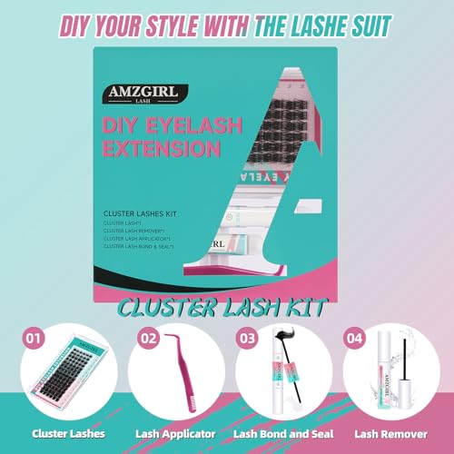 Lash Extension Kit Eyelash Clusters Individual Lashes Extensions Kits With Cluster Lashes Wispy,Lash Bond And Seal,Eyelashes Remover And Applicator at Home(Feather2,D-Mix8-16mm kit)