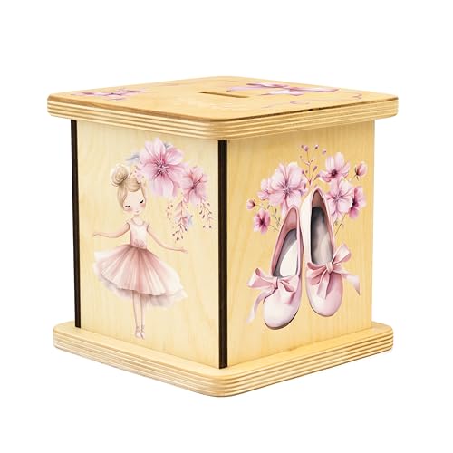 Wooden Piggy Bank for Kids and Adults, Personalized Gift Handmade in USA by BloomOwl, Custom Piggy Bank, Personalized Banks for Kids, Gifts for Baby Boys and Girls (Ballerina)