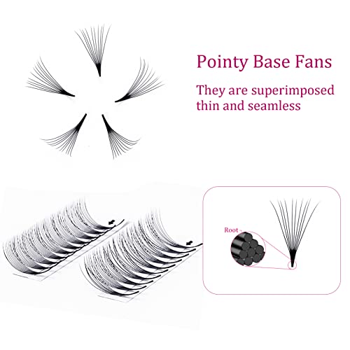 Volume Lash Extensions 10D 0.07 Fan Lash Extensions C Curl 12mm Premade Fans Eyelash Extensions Volume Lashes Pointed Base Middle Stem (10D-0.07-C, 12mm)