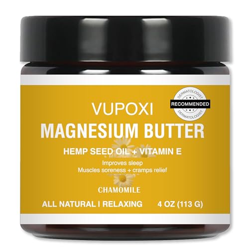 Magnesium Cream for Sleep, Muscle Soreness & Cramps Relief with Jojoba Oil, Vitamin E, Shea Butter - Topical Magnesium Lotion for Calm & Relaxation - (4 fl, Chamomile)