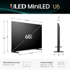 Hisense 65" Class U6 Series Best Value Mini-LED 4K UHD Smart Fire TV (65U65QF, 2025 Model) - QLED, Native 144Hz, HDR10+, Dolby Vision IQ, Dolby Atmos, Built-in Subwoofer, Game Mode Pro, Alexa Built In