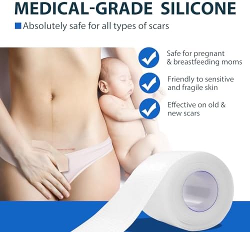 Silicone Scar Tape, Medical Silicone Scar Sheets, Strips, Scars Away, Effective Professional Scar Removal Sheets for Keloids, Tummy Tuck, C-Section, Acne, Burn et (1.6x120 Inch (Transparent))