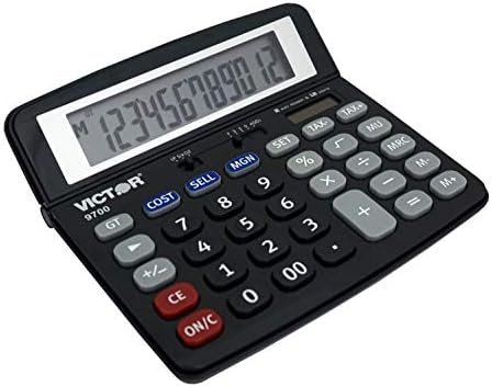 Victor 9700 12-Digit Standard Function Business Calculator, Battery and Solar Hybrid Powered Tilt LCD Display, Great for Home and Office Use, Black