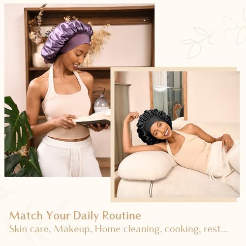 YANIBEST Satin Bonnet for Sleeping Women Double Layer Hair Silk Bonnets for Sleeping with Elastic Band