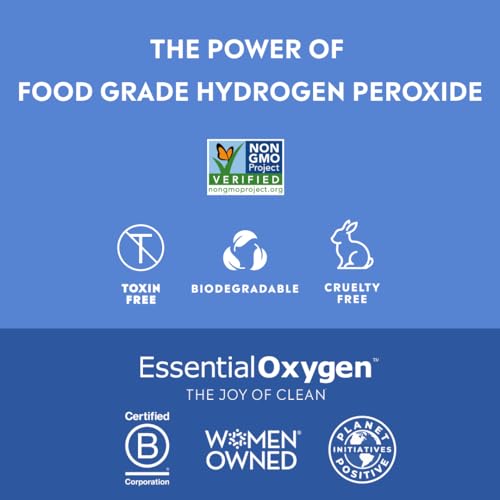 Essential Oxygen, Food Grade Hydrogen Peroxide, 8 + 32 fl oz, Natural Cleaner, 3%, 1 - 8 fl oz spray and 1 - 32 fl oz bottle, Refill, HP (Pack of 2)