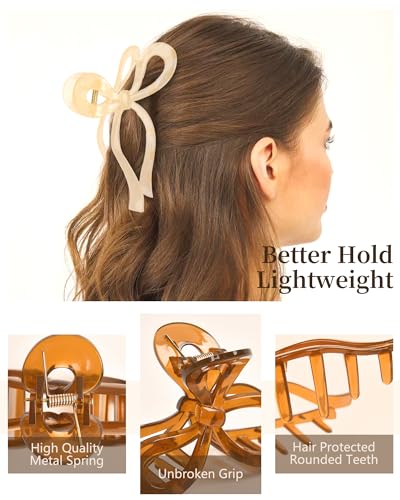 Yanibest Elegant Bow Hair Claw Clips Stylish Large Hair Clips for Thin and Thick Hair | Holiday Gift for Teen Girls | Chic Hair Styling Accessories for Women (Beige/Pink)