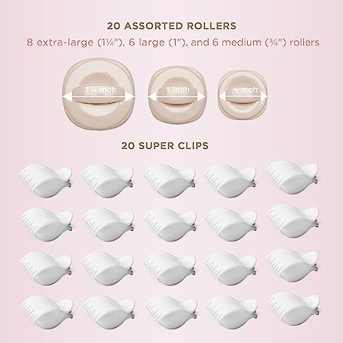 INFINITIPRO BY CONAIR Ceramic Flocked Hot Rollers, 20 Assorted Rollers in 3 Sizes - 1 1/4-inch, 1-inch, and 3/4-inch and 20 Super Clips, Create Big Curls and Voluminous Waves