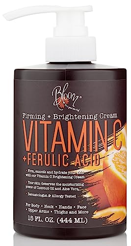 BLOOM Vitamin C Cream Body Lotion & Face Moisturizer W/Coconut Oil | Natural Skin Care Firming & Brightening Cream For Women, For Body, Uneven Skin Tone, Wrinkles, & Sun Damaged Dry Skin, 15 Oz