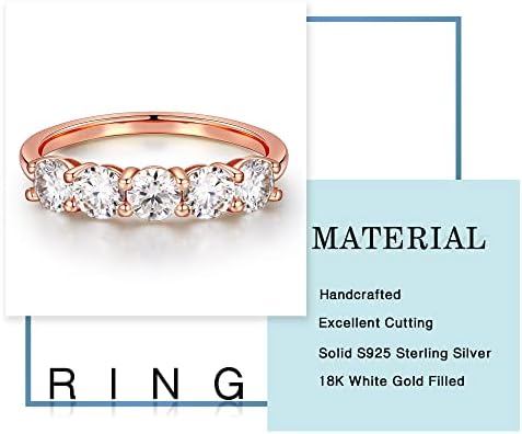 5 Stone Moissanite Rings for Women, 3.75MM D Color VVS1 Clarity Lab Created Moissanite Anniversary Rings 14K White Gold Filled S925 Sterling Silver 5 Stone Moissanite Wedding Bands for Women Jewelry