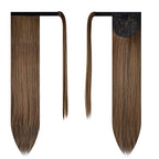 BARSDAR Straight Ponytail Extension - 24 Inch Long Straight Wrap Around Ponytail for Women Clip in Ponytail Extensions Synthetic Brown Pony Tails Hairpieces Daily - Darkest Brown mix Auburn