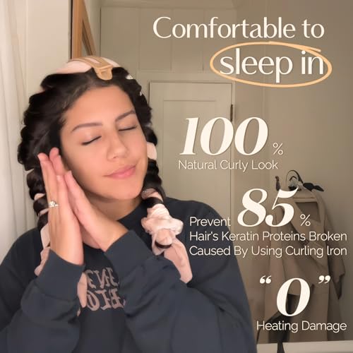 Yanibest Heatless Hair Curler, No Heat Hair Curlers to Sleep in, Super Soft Ribbon Wrap for Long Hair，Overnight Heatless Curling Set with Hair Scrunchies and Clip, for All Hair types