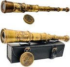 Rare Brass Telescope Spyglass - East India Company 1818 Tracker Vintage Pirate Spyglass Scope Antique Large Handstitched Leather Gift Box (BT-EIC17)