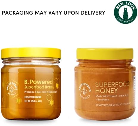 Superfood Honey by Beekeeper's Naturals - Bee Pollen, Royal Jelly, Propolis, Honey - Natural Energy, Immune Support, Mental Clarity, Athletic Performance (4.4 oz)
