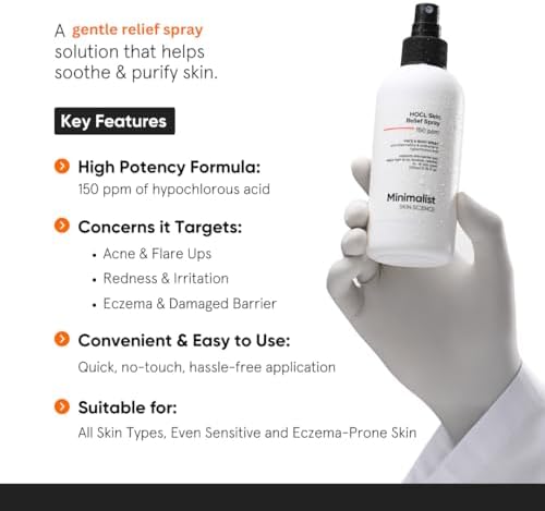 Minimalist Hypochlorous Acid Spray for Acne, Eczema & Redness Relief | Soothes & Purifies Skin Post Workout & Prevents Breakouts | Gentle on Skin HOCL Formulation | for Women & Men | 7.44 Fl Oz/220ml