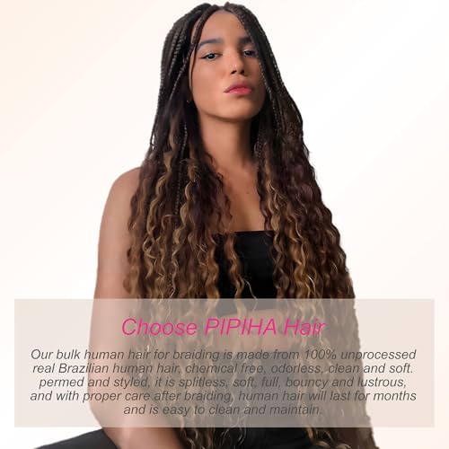 Boho Braids Human Hair Knotless Human Braiding Hair 18 Inch Water Wave Bulk Human Hair for Braiding Wet and Wavy No Weft 2 Bundles Human Hair Extensions (Water wave (4/27#) 18 Inch)