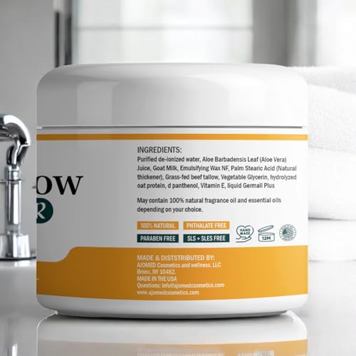Grass-Fed Beef Tallow Skin Moisturizer body butter with goat milk a d oatmeal Organic Hand, foot, massage Cream| Handmade Skincare | Unscented Body moisturizer lotion, balm for dry skin, Eczema relief (OATMEAL & HONEY)