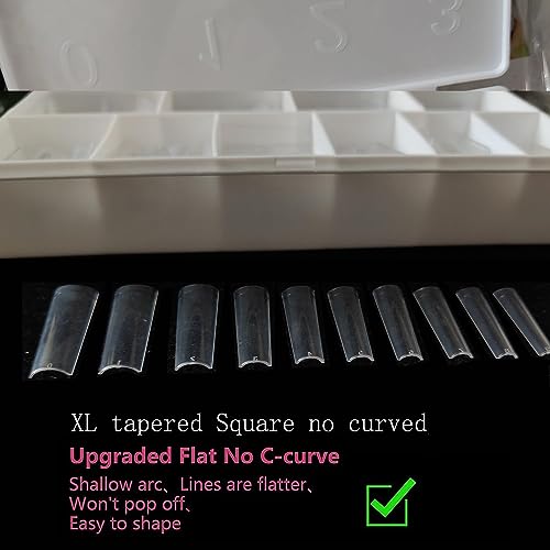 XL Tapered Square Nail Tips No C Curve,500Pcs Clear Medium Half Cover Long Coffin Shaped for Professional Manicure Salon and Home DIY