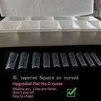 XL Tapered Square Nail Tips No C Curve,500Pcs Clear Medium Half Cover Long Coffin Shaped for Professional Manicure Salon and Home DIY