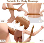 Wood Therapy Massage Stick, 2 in 1 Double Row 12 Beads Maderoterapia Kit Wood Gua Sha Massage Tool, Wooden Gua Sha Lymphatic Drainage Massager Tool for Body Shaping