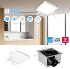 Tech Drive Bathroom Exhaust Fan with Light, 110 CFM, Super Quiet 1.2 Sone Bathroom Fan with Light,1000lm Dimmable 3CCT LED Light 3000K/4000K/5000K Selectable,Energy Star Ventilation Fan,White