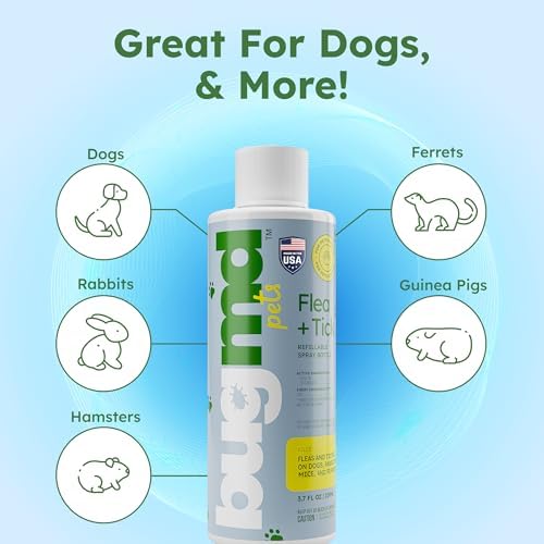 BugMD Flea and Tick Concentrate (3.7 oz) - Essential Oil-Powered Formula, Controls Fleas, Ticks, Mites in Dogs and Other Furred Animals, Spray on Pet Beds, Kennels