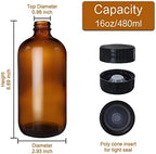 12 Pack 16 oz Amber Boston Round Glass Bottles with Black Caps for Secondary Kombucha Fermentation and Lab Chemicals (2 Funnels and 20 Pieces Black Chalkboard Labels Included)