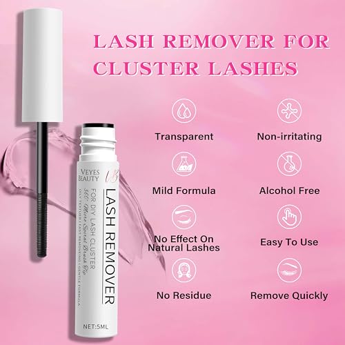 VEYESBEAUTY Cluster Lash Remover & Cleaner Kit DIY Lash Aftecare Kit for Eyelash extensions and Natural Lashes, Remover, Shampoo, Cleansing Brush, Mascara Wand Self-Application Eyelash Cleansing Kit