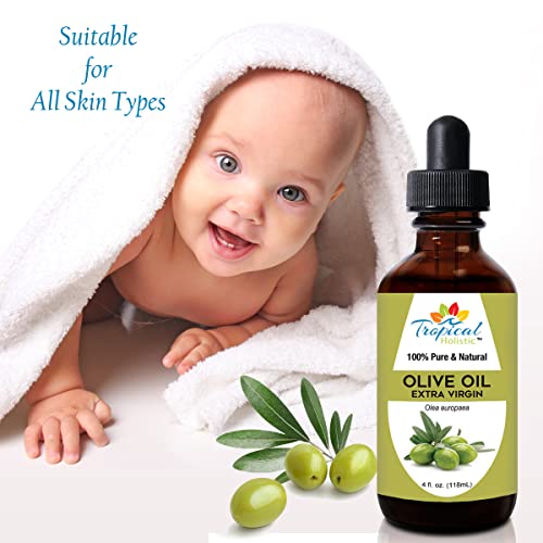 Extra Virgin Organic Olive Oil 4 oz - Cold Pressed Unrefined - Use For Face, Skin, Hair, Dry Scalp, Massage
