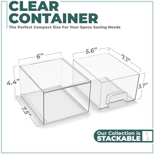 Sorbus Acrylic Storage Containers - 4 Pack, Stackable Storage Bins Set for Bathroom Organization - Clear Acrylic Drawer Organizers - Makeup Case Pull-Out Drawers (4.4’’ Tall)